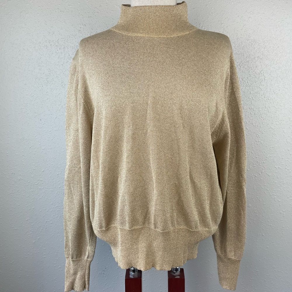 Bechamel Gold Metallic Mock Neck Long Sleeve Top Size L EUC